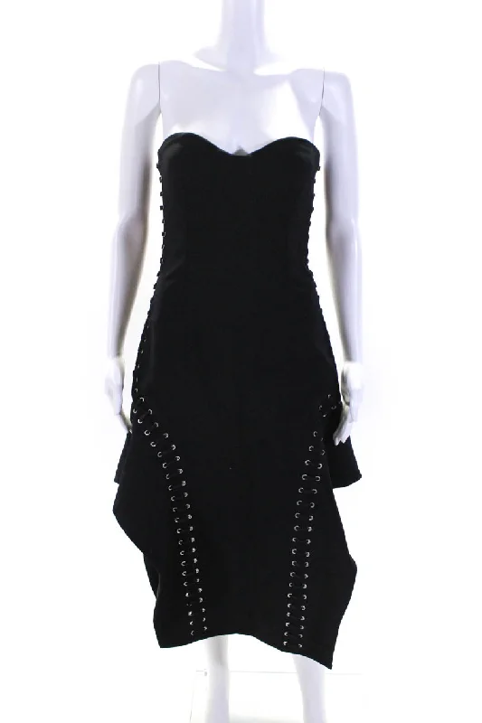 Jonathan Simkhai Womens Black Lace Up Detail Sleeveless Shift Dress Lace Dress Sparkly