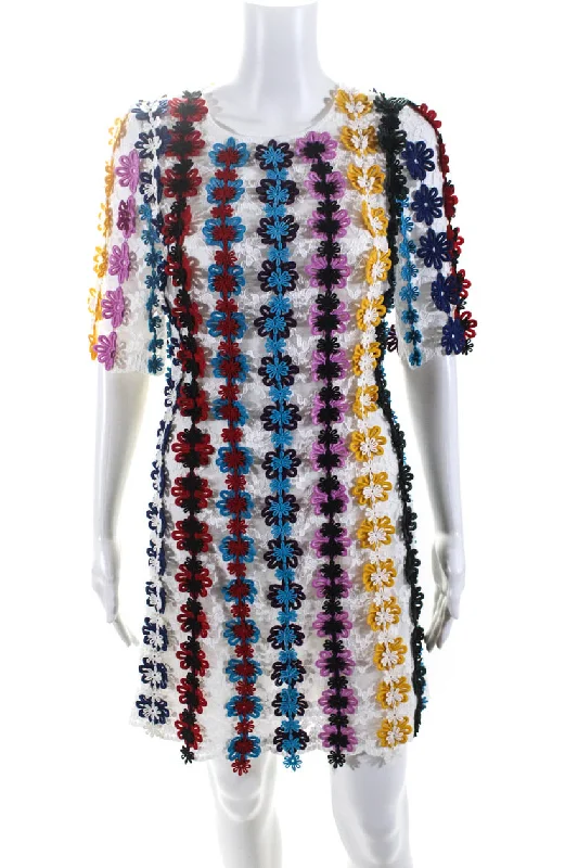 Mary Katrantzou Womens Guipure Lace Sheath Dress White Multicolor Lace Dress Perfect