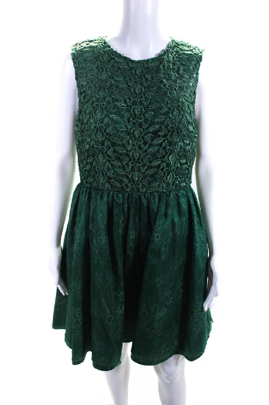 ML Monique Lhuillier Womens Green Ivy Green Lace Dress Lace Dress Accent