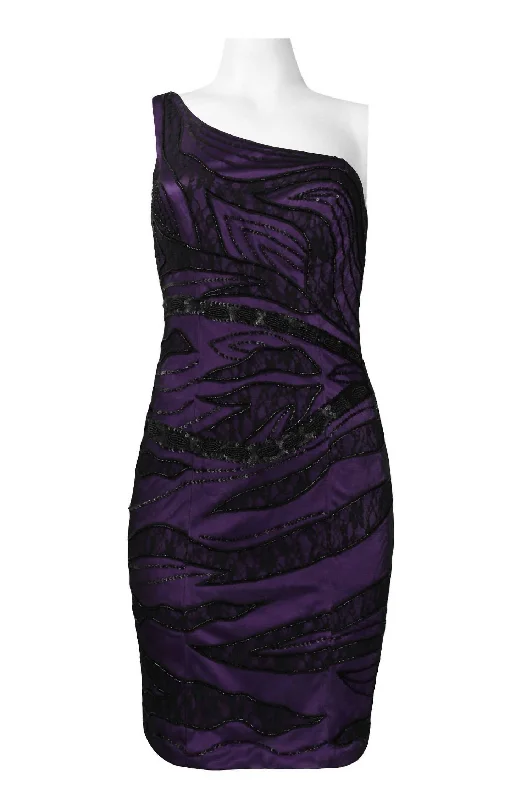 One Shoulder Lace Embellished Dress In Black Grape Lace Dress Design