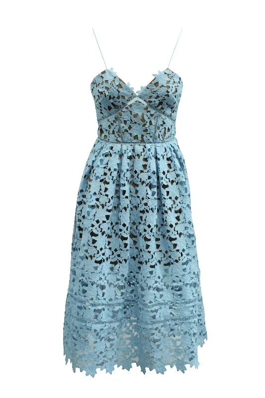 Self-Portrait Azaelea Lace Dress in Light Blue Polyester Lace Dress Day