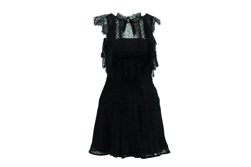 Self Portrait Lace Dress in Black Polyester Lace Dress Fit