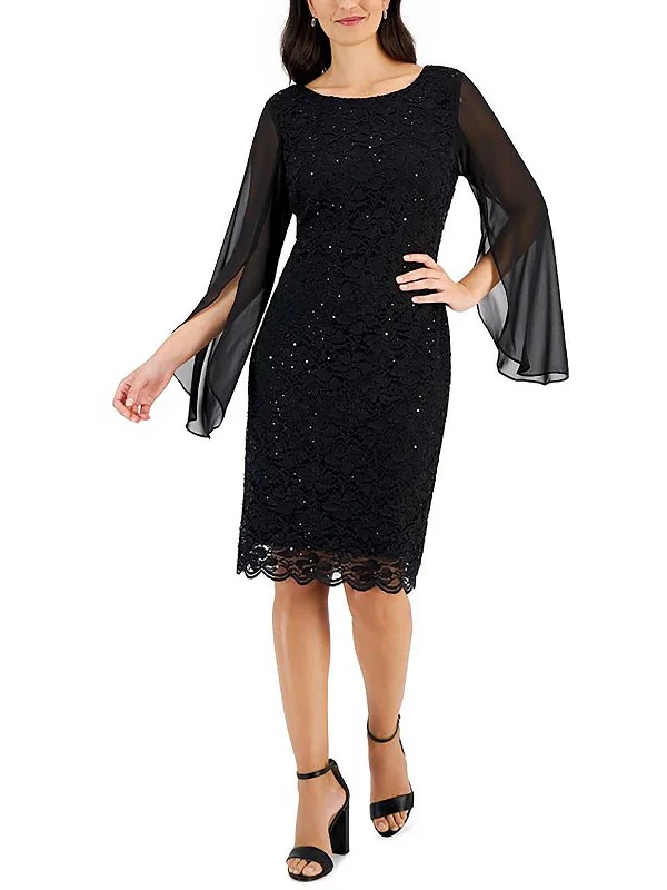 Womens Lace Overlay Knee Length Sheath Dress Lace Dress Look